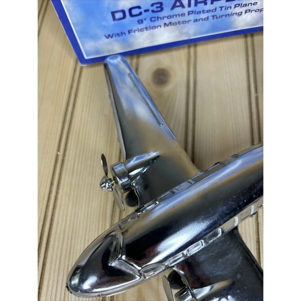 Vintage Schylling‎ Tin DC-3 Toy Airplane Friction Motor Turning Propellers